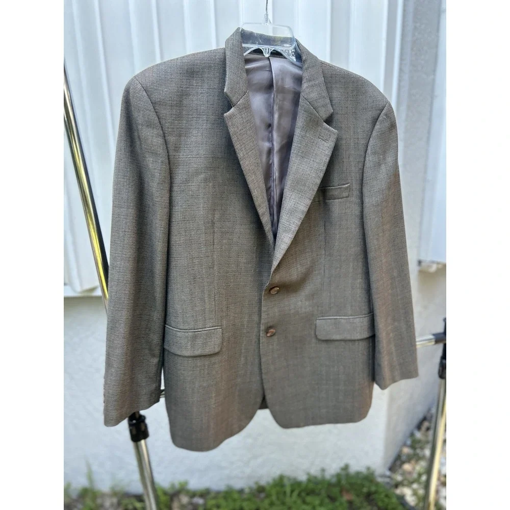 Ralph Lauren Men's 44R 100% Wool Houndstooth Sport Coat Blazer Brown